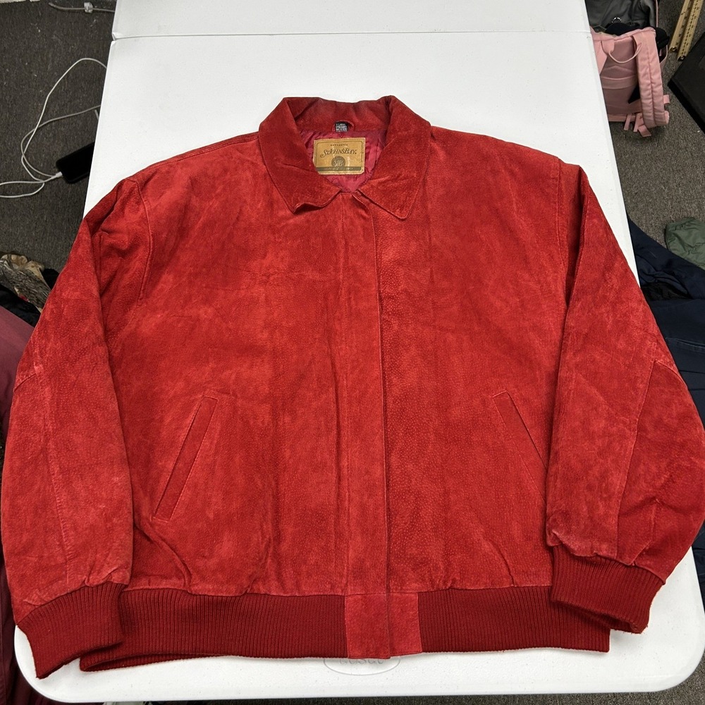 St. John's Bay Suede Bomber Jacket Mens XL Red Genuine Leather Quilted Zip Up